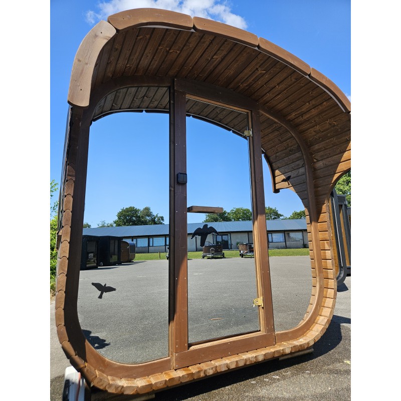 200 cm kubesauna HYG-GE med 9 kW elovn, glasfront, LED-belysning & tagudhæng