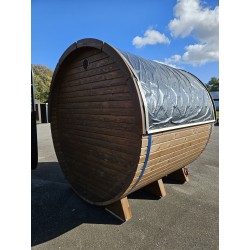 Udendørs tøndesauna 200 cm i nøddebrun finish med panoramaspejlglas uden indsyn
