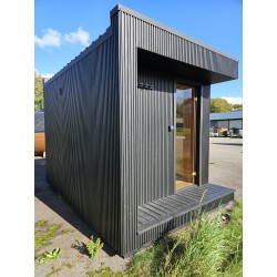 Stor udendørs sauna HYG-GE CUBE L340 cm med Harvia Spirit el-ovn