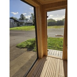 Stor udendørs sauna HYG-GE CUBE L340 cm med Harvia Spirit el-ovn