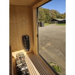 Stor udendørs sauna HYG-GE CUBE L340 cm med Harvia Spirit el-ovn