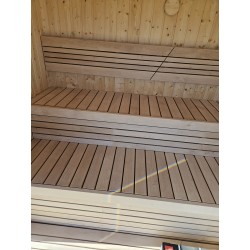 Stor udendørs sauna HYG-GE CUBE L340 cm med Harvia Spirit el-ovn