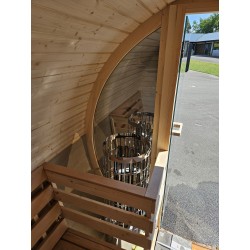 Udendørs tøndesauna 200 cm i nøddebrun finish med panoramaspejlglas uden indsyn