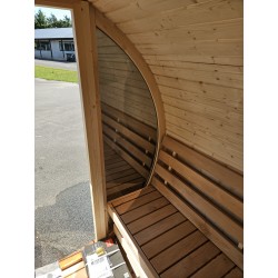 Udendørs tøndesauna 200 cm i nøddebrun finish med panoramaspejlglas uden indsyn